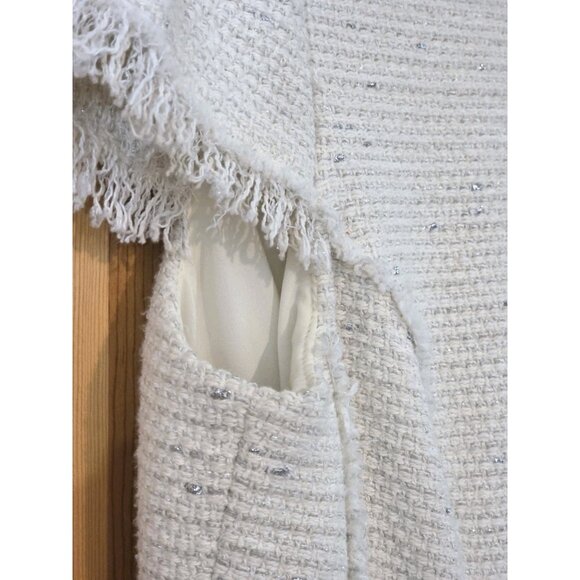 Rebecca Taylor Womens Dress 10 Fringe Tweed Shift Ivory Metallic - Picture 12 of 16